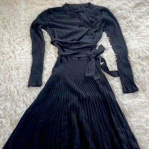 Wool/Cashmere Long Black Sweater Dress - FINCATI
